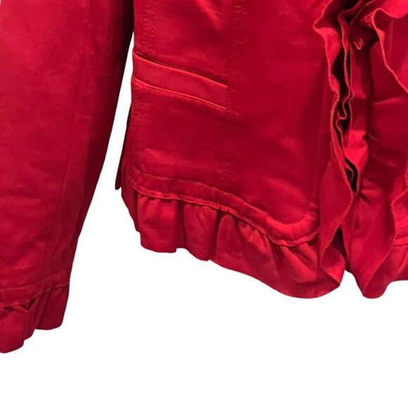 Red Ruffled Blazer Jacket INC International Concepts Zip Up Size S - Picture 6 of 9